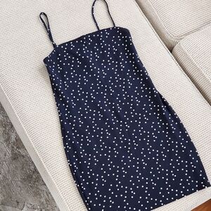 Navy Blue Polka Dot Dress, Medium